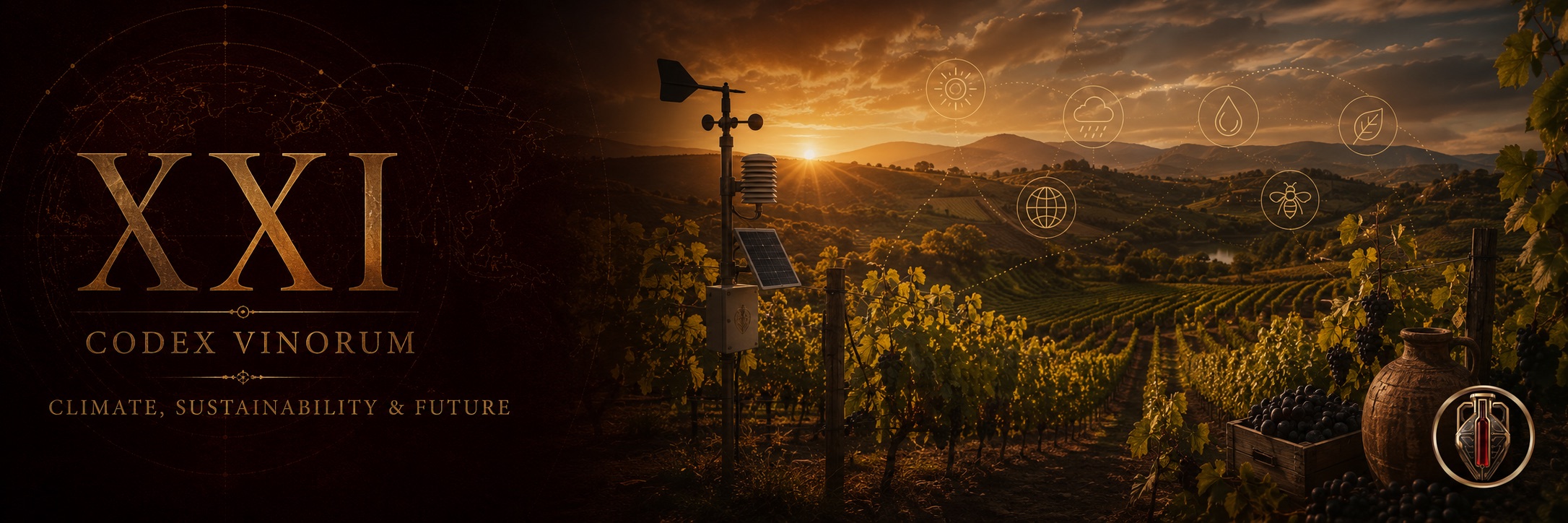 Climat, durabilité et avenir du vin — station météorologique dans le vignoble